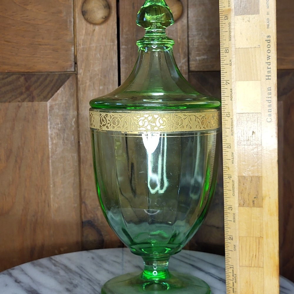Elegant Green Glass Jar with Gold Accent - Picture 6 of 13